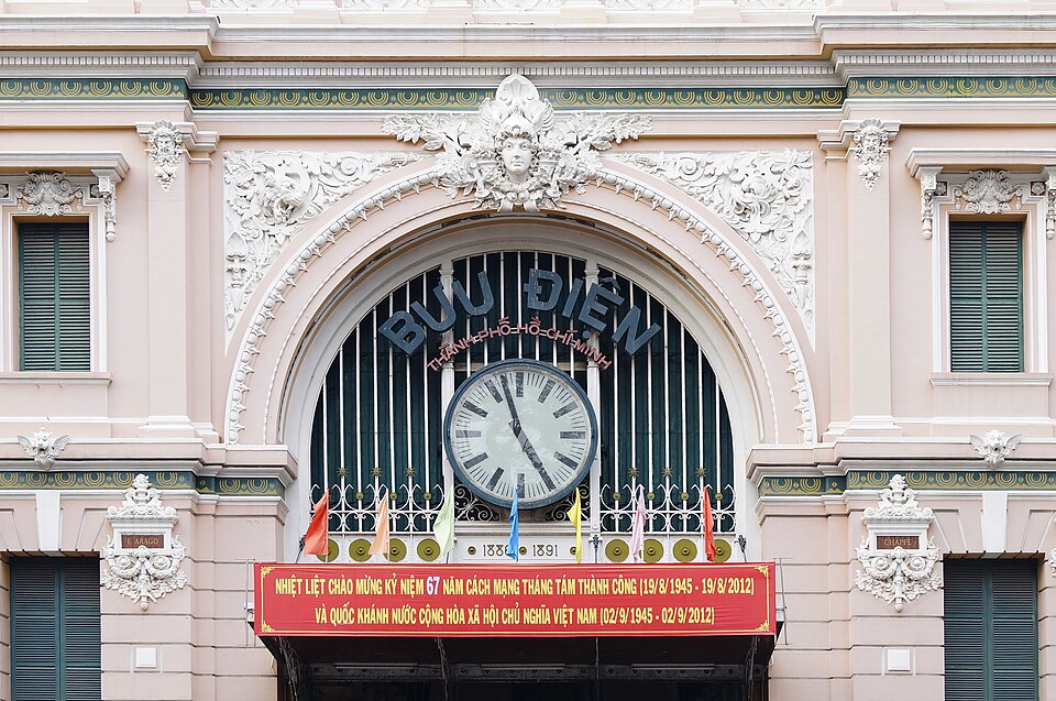 Clock and exterior of Saigon Central Post Office